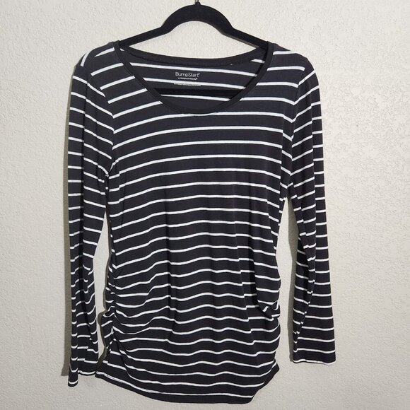 BumpStart Tops - BumpStart Maternity Shirt Womens Medium Striped Long Sleeve Ruched Top